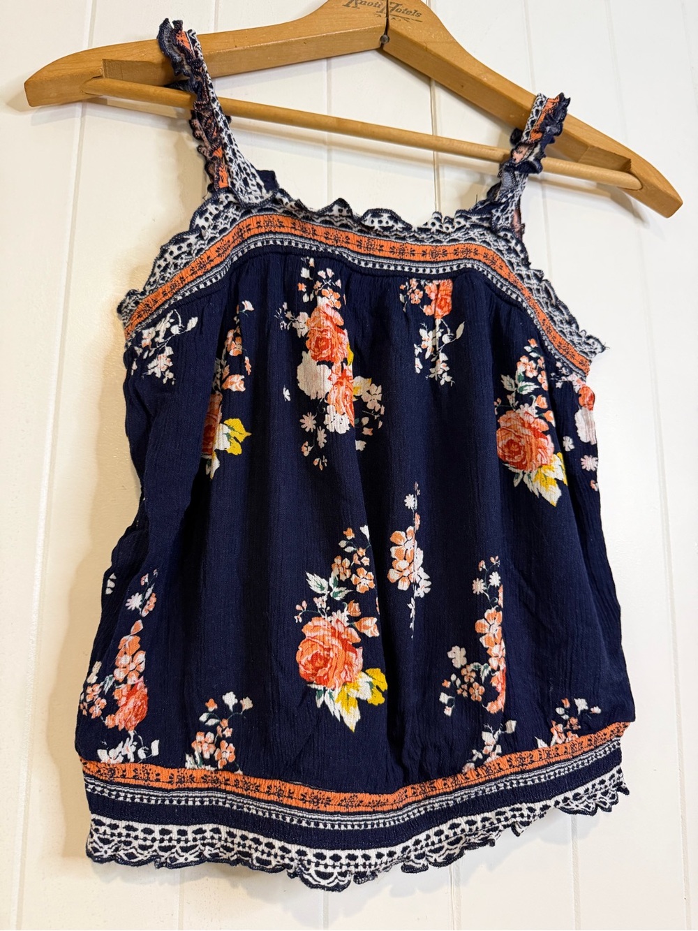 Crave Fame Navy Floral Smocked Strap Cami